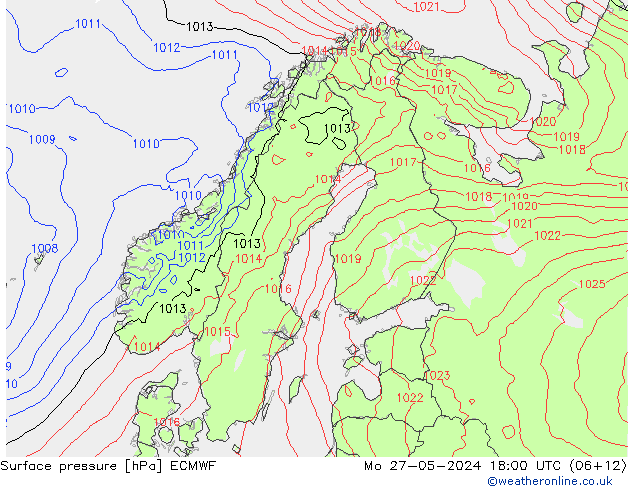 Atmosférický tlak ECMWF Po 27.05.2024 18 UTC