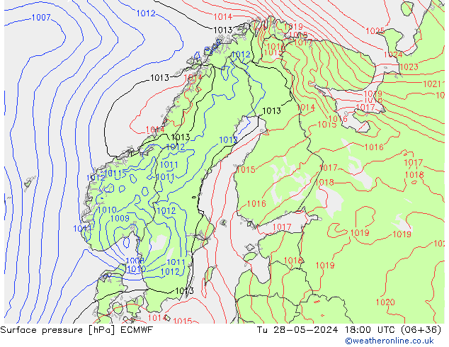 Bodendruck ECMWF Di 28.05.2024 18 UTC