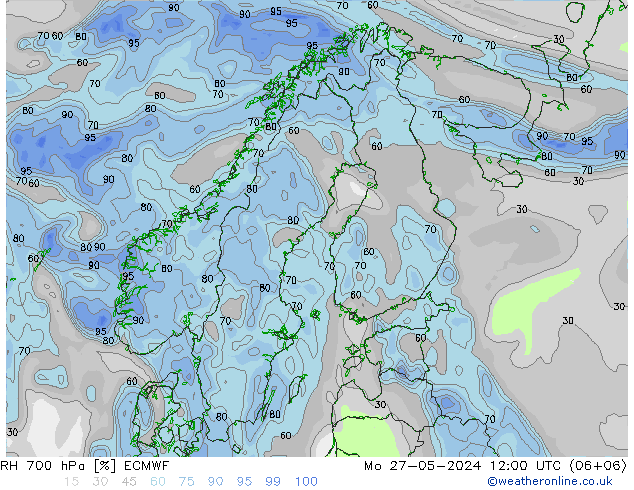 RH 700 hPa ECMWF Mo 27.05.2024 12 UTC