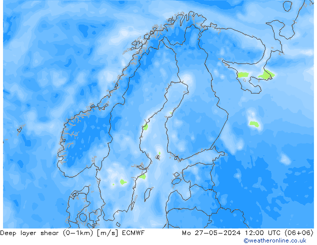 Deep layer shear (0-1km) ECMWF Mo 27.05.2024 12 UTC