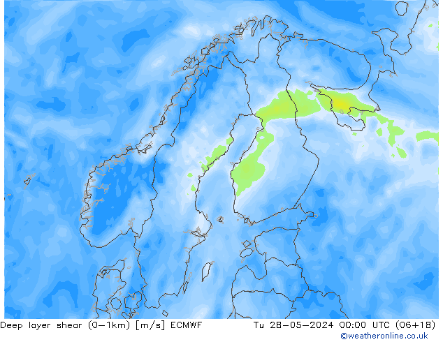 Deep layer shear (0-1km) ECMWF di 28.05.2024 00 UTC