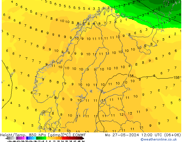 Z500/Rain (+SLP)/Z850 ECMWF 星期一 27.05.2024 12 UTC