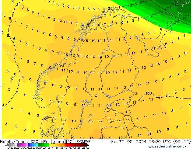 Height/Temp. 850 hPa ECMWF Mo 27.05.2024 18 UTC