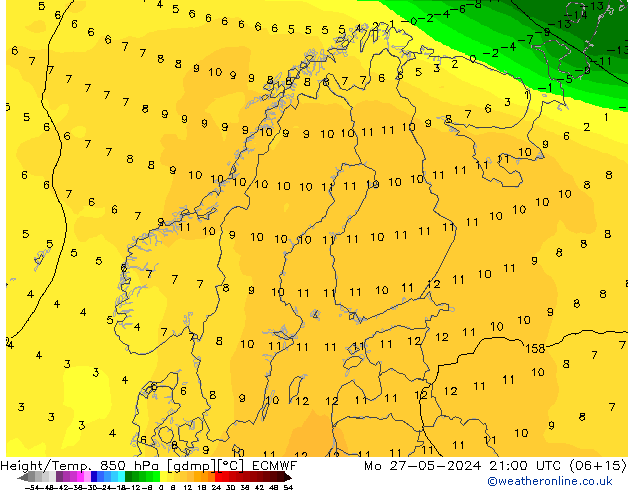 Hoogte/Temp. 850 hPa ECMWF ma 27.05.2024 21 UTC