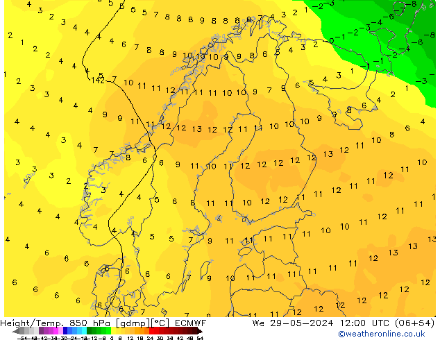 Z500/Yağmur (+YB)/Z850 ECMWF Çar 29.05.2024 12 UTC