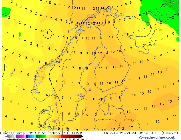 Z500/Rain (+SLP)/Z850 ECMWF Qui 30.05.2024 06 UTC