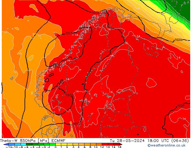 Theta-W 850hPa ECMWF Tu 28.05.2024 18 UTC