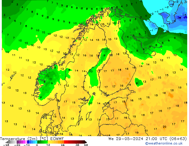 température (2m) ECMWF mer 29.05.2024 21 UTC