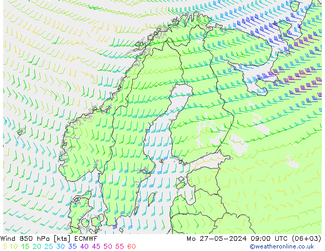 Wind 850 hPa ECMWF Mo 27.05.2024 09 UTC