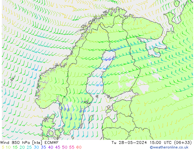 ветер 850 гПа ECMWF вт 28.05.2024 15 UTC