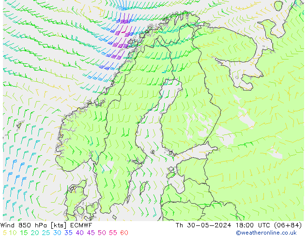 Vento 850 hPa ECMWF Qui 30.05.2024 18 UTC