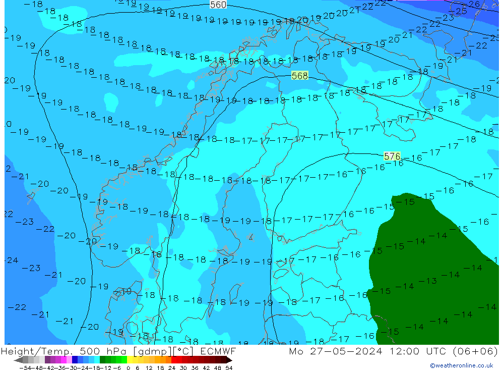 Z500/Rain (+SLP)/Z850 ECMWF Po 27.05.2024 12 UTC