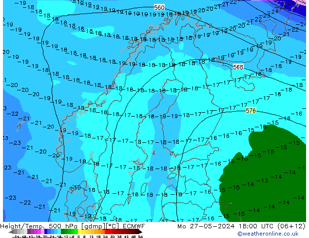 Z500/Rain (+SLP)/Z850 ECMWF Mo 27.05.2024 18 UTC