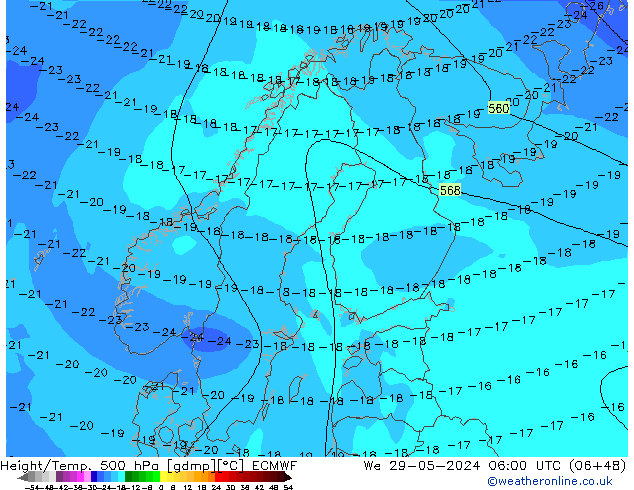 Z500/Yağmur (+YB)/Z850 ECMWF Çar 29.05.2024 06 UTC