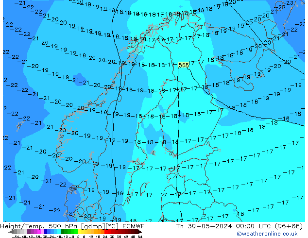 Z500/Rain (+SLP)/Z850 ECMWF Th 30.05.2024 00 UTC