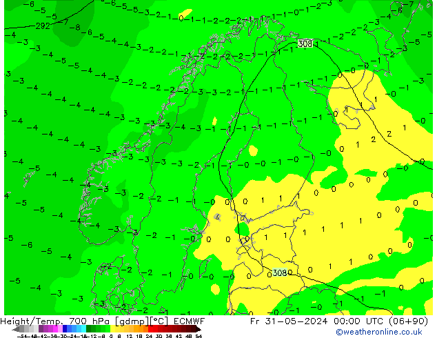 Height/Temp. 700 hPa ECMWF Fr 31.05.2024 00 UTC