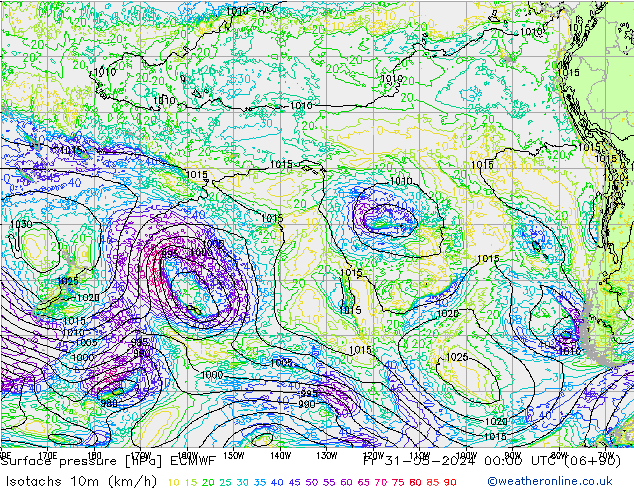 Isotachs (kph) ECMWF Fr 31.05.2024 00 UTC