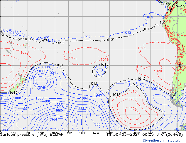 Pressione al suolo ECMWF gio 30.05.2024 00 UTC