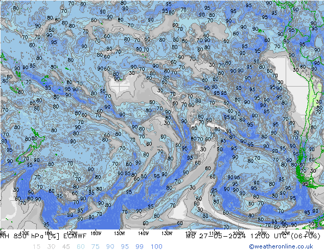 Humidité rel. 850 hPa ECMWF lun 27.05.2024 12 UTC
