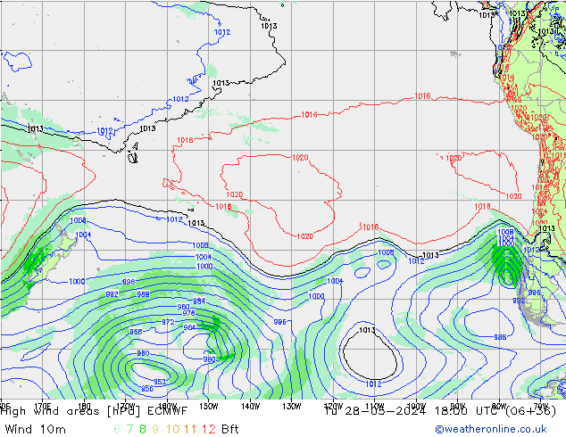 High wind areas ECMWF Út 28.05.2024 18 UTC