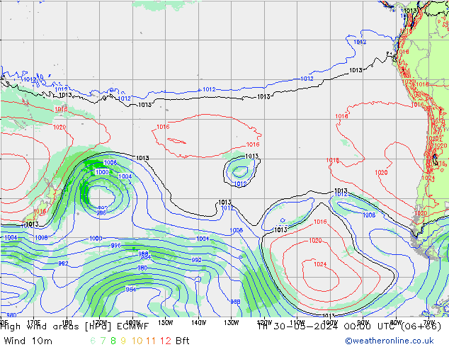 High wind areas ECMWF jeu 30.05.2024 00 UTC