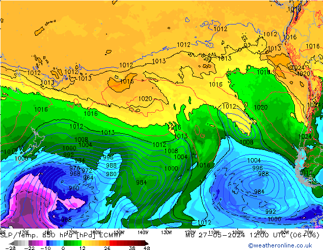 SLP/Temp. 850 hPa ECMWF lun 27.05.2024 12 UTC