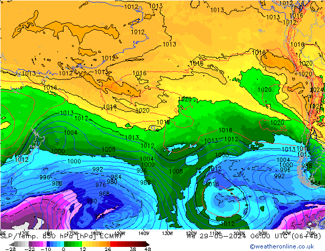 SLP/Temp. 850 hPa ECMWF wo 29.05.2024 06 UTC