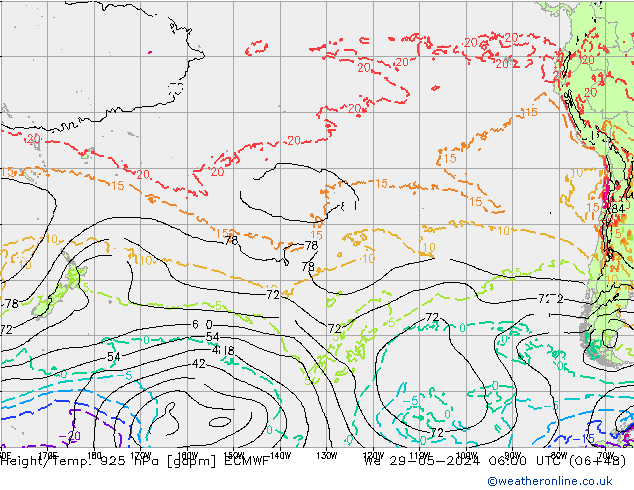 Hoogte/Temp. 925 hPa ECMWF wo 29.05.2024 06 UTC