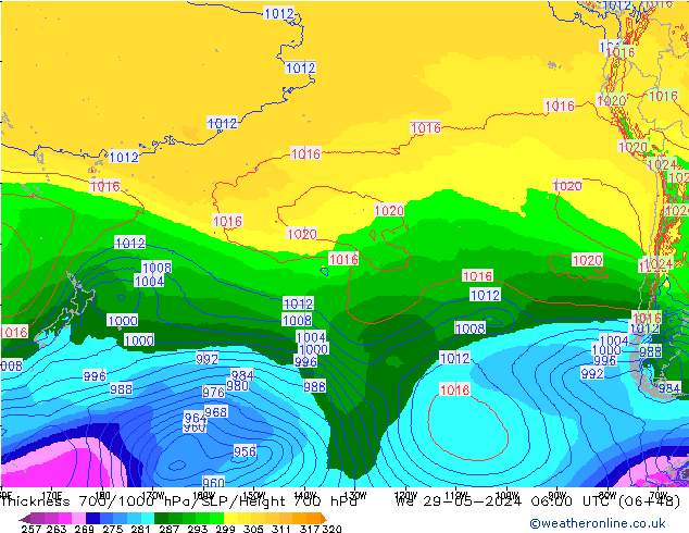 Dikte700-1000 hPa ECMWF wo 29.05.2024 06 UTC