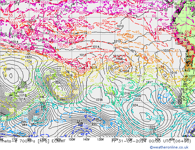 Theta-e 700hPa ECMWF Pá 31.05.2024 00 UTC