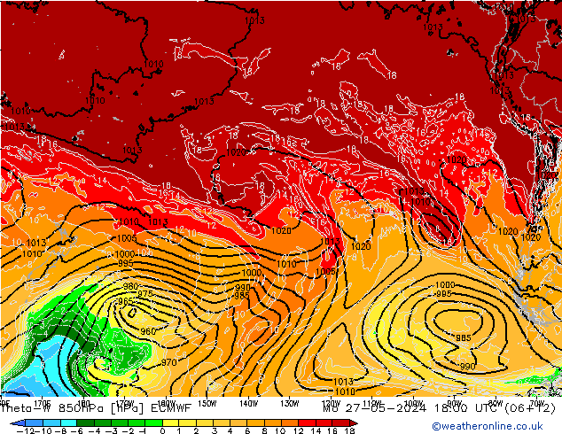 Theta-W 850hPa ECMWF ma 27.05.2024 18 UTC