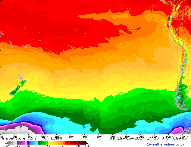 Temperature (2m) ECMWF We 29.05.2024 21 UTC