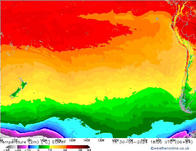 Temperature (2m) ECMWF Th 30.05.2024 18 UTC