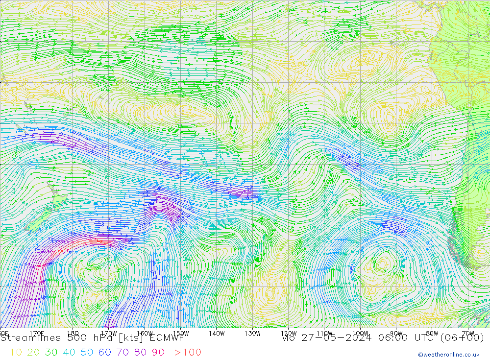 Linha de corrente 500 hPa ECMWF Seg 27.05.2024 06 UTC