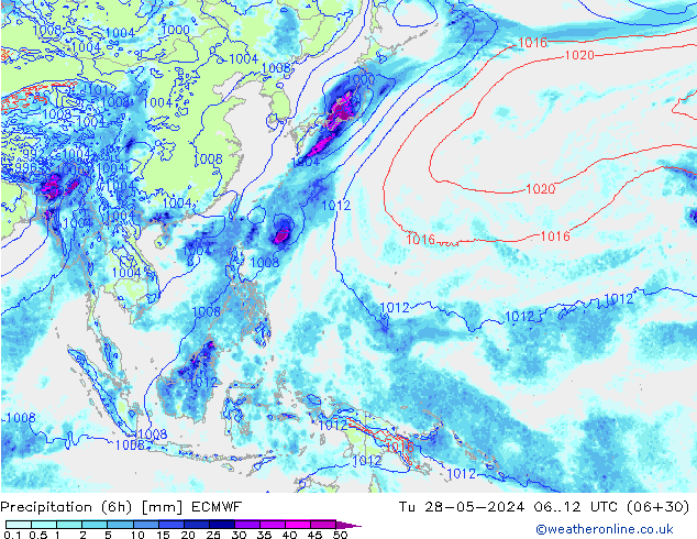 Z500/Rain (+SLP)/Z850 ECMWF mar 28.05.2024 12 UTC