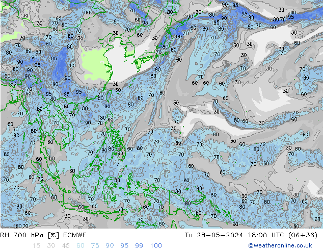 RH 700 hPa ECMWF Di 28.05.2024 18 UTC