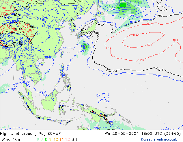 yüksek rüzgarlı alanlar ECMWF Çar 29.05.2024 18 UTC