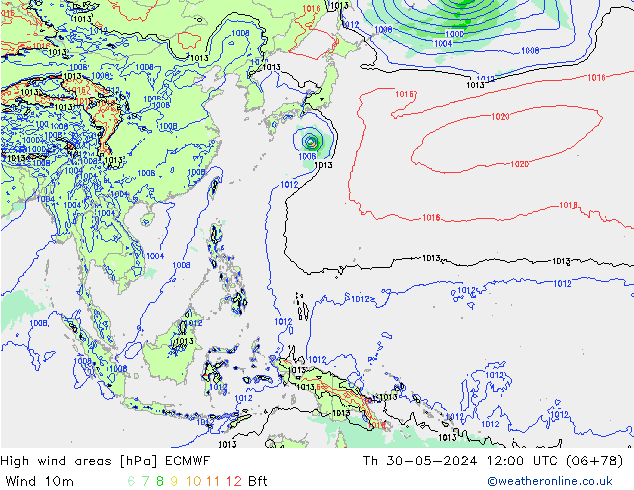 High wind areas ECMWF Th 30.05.2024 12 UTC