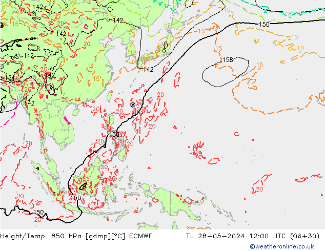 Z500/Rain (+SLP)/Z850 ECMWF mar 28.05.2024 12 UTC