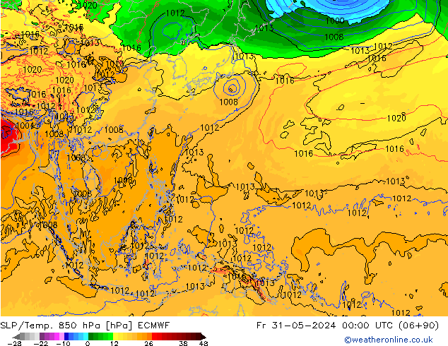 850 hPa Yer Bas./Sıc ECMWF Cu 31.05.2024 00 UTC