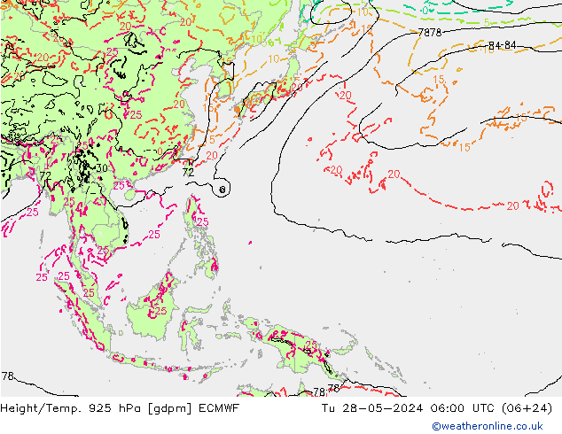 Height/Temp. 925 hPa ECMWF Tu 28.05.2024 06 UTC