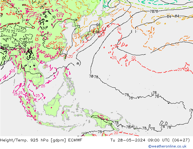 Géop./Temp. 925 hPa ECMWF mar 28.05.2024 09 UTC