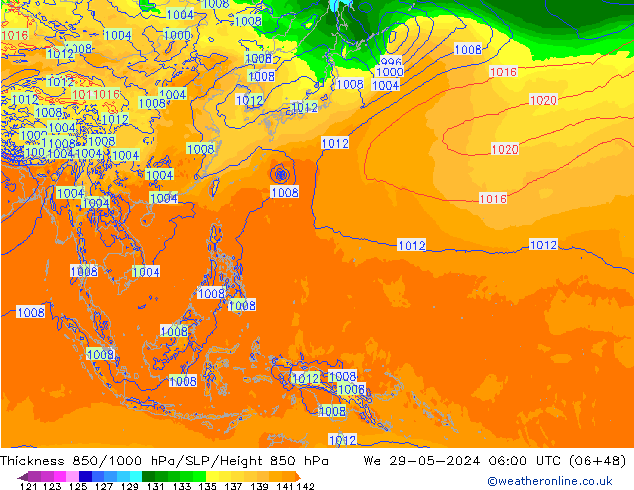 Thck 850-1000 hPa ECMWF We 29.05.2024 06 UTC