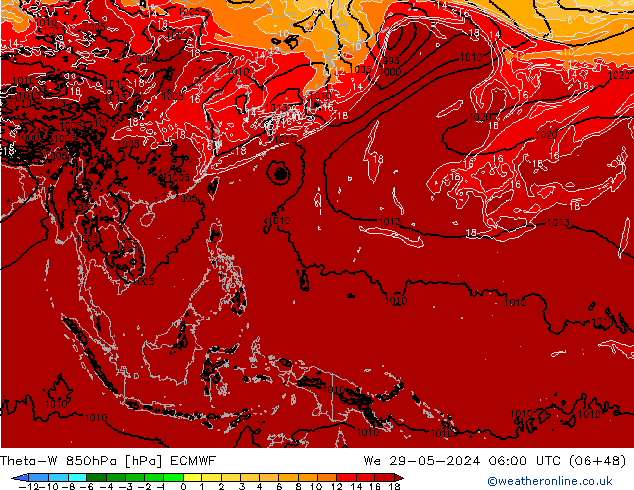 Theta-W 850hPa ECMWF We 29.05.2024 06 UTC