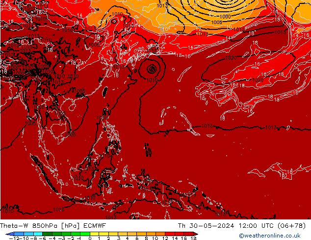 Theta-W 850hPa ECMWF jeu 30.05.2024 12 UTC