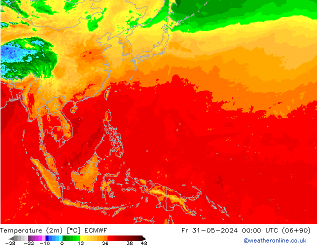 Temperatura (2m) ECMWF vie 31.05.2024 00 UTC