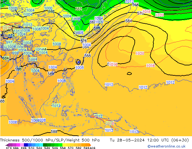 Thck 500-1000hPa ECMWF mar 28.05.2024 12 UTC