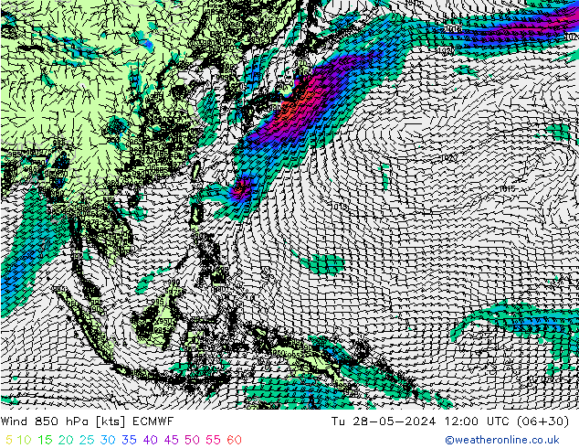 Viento 850 hPa ECMWF mar 28.05.2024 12 UTC