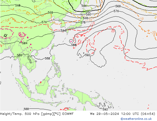 Z500/Regen(+SLP)/Z850 ECMWF wo 29.05.2024 12 UTC