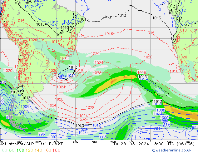 Jet stream/SLP ECMWF Tu 28.05.2024 18 UTC